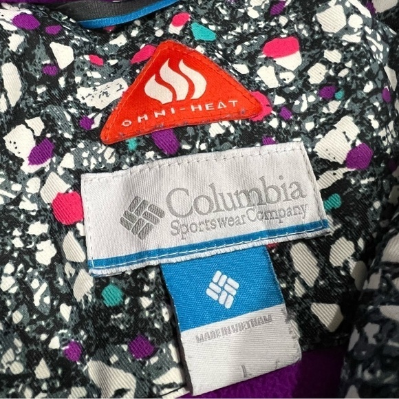 Columbia Hooded Girls purple pink print Omniheat lined Waterproof Jacket Large - Picture 4 of 13